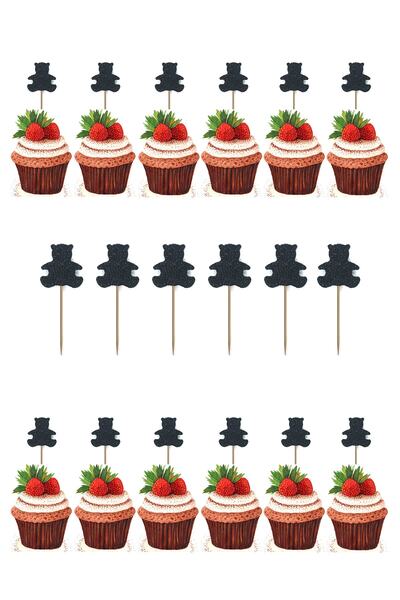 Yusuf Dirik YD Party Supplies Glitter Cupcake Toothpicks 20 Black Stars