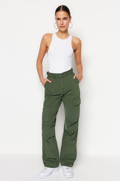 Trendyol Collection Khaki Cargo Pocket Ribstop Parachute Normal Waist Jeans TWOSS23JE00058