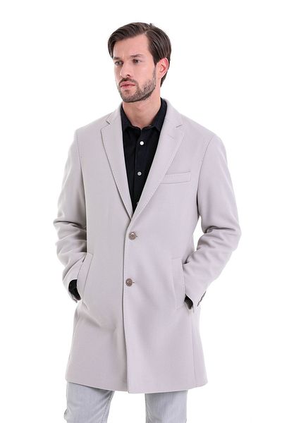 Hatemoğlu Stone Slim Fit Plain Mono Collar Wool Stamp Coat