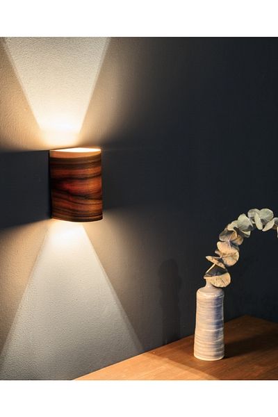 hü ma tasarım ve aksesuar Double-Way Wooden Living Room Wall Sconce Chandelier with Reflection Design and Curved Edge - Gu 10 Lampholder