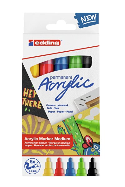 Edding 5100 Medium Tip Acrylic Marker Pen 2-3mm Set of 5 Basic