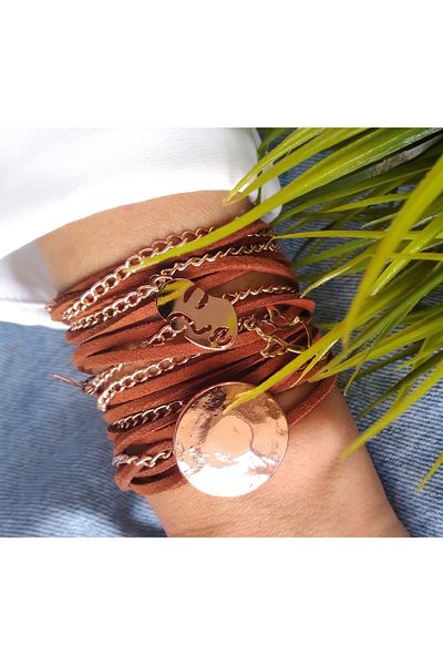 ZeynDesign Brown Silhouette Suede Wrap Multiple Bracelet