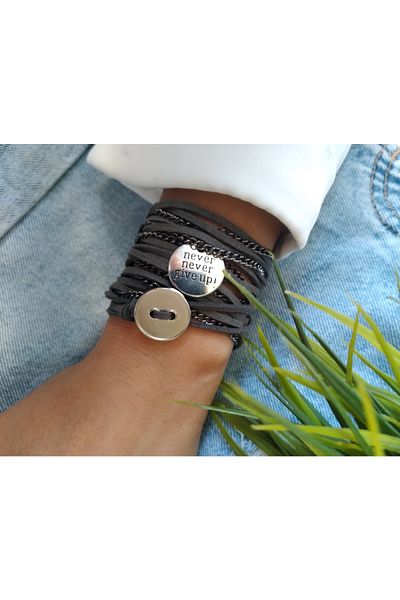 ZeynDesign Smoked Never Never Give up Wrap Multiple Bracelet