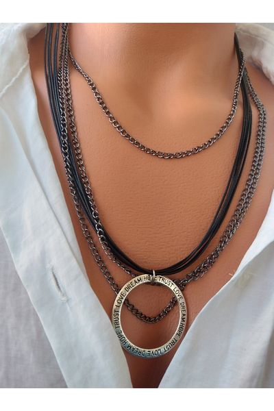 ZeynDesign Hope Trust Love Dream Multiple Leather Necklace