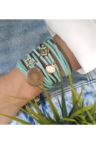 ZeynDesign Mint Suede Wrap Multiple Bracelet