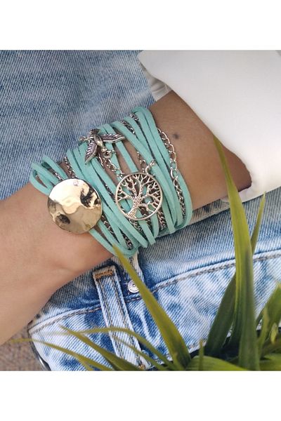 ZeynDesign Mint Tree of Life Suede Wrap Multi Bracelet