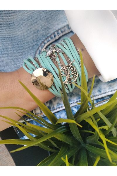ZeynDesign Mint Tree of Life Suede Wrap Multi Bracelet
