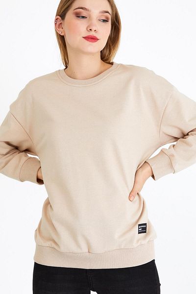 mmetalic Γυναικείο φούτερ σε μπεζ χρώμα Basic Crew Neck