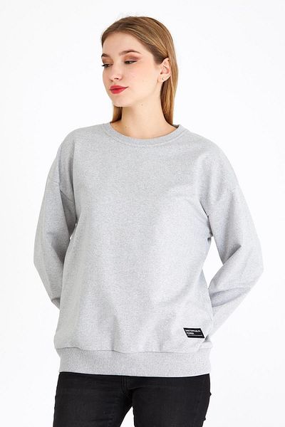 mmetalic Women's Gray Color Basic Crew Neck Sweatshirt