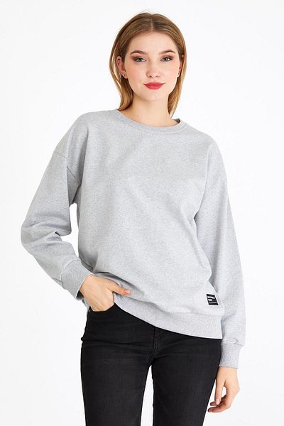 mmetalic Women's Gray Color Basic Crew Neck Sweatshirt