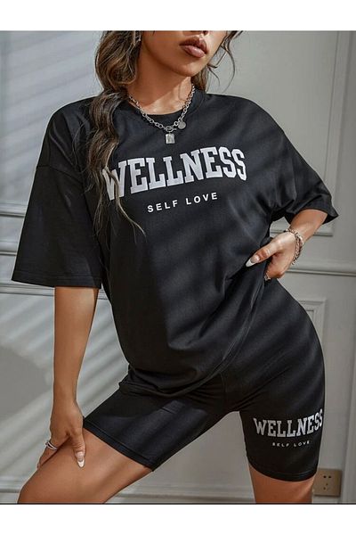 AFROGİYİM Női Oversize Self Love nyomott póló harisnya szett