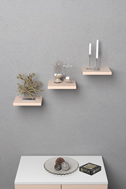 ilkal Duvar Rafı Dekoratif 3 Adet Çiçeklik Kare Krem