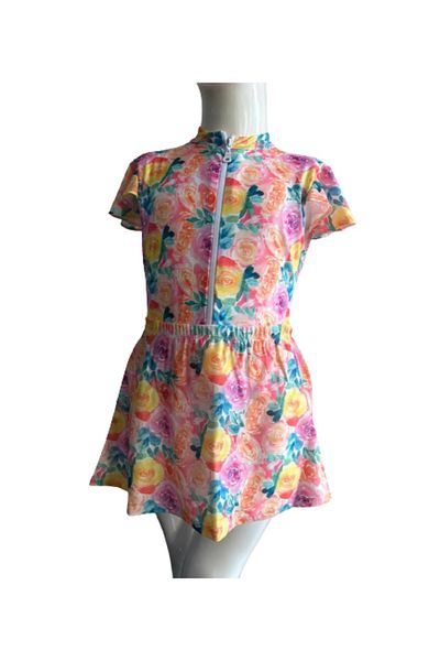 pistyle Girl's Swim Top Swimsuit and Skirt 2-Piece +40 Factor Sun Uv Dried.yellow Tie-dye Jumpsuit Swimsuit