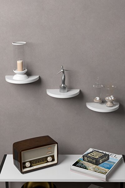 ilkal Duvar Rafı Dekoratif 3 Adet Çiçeklik Oval Beyaz