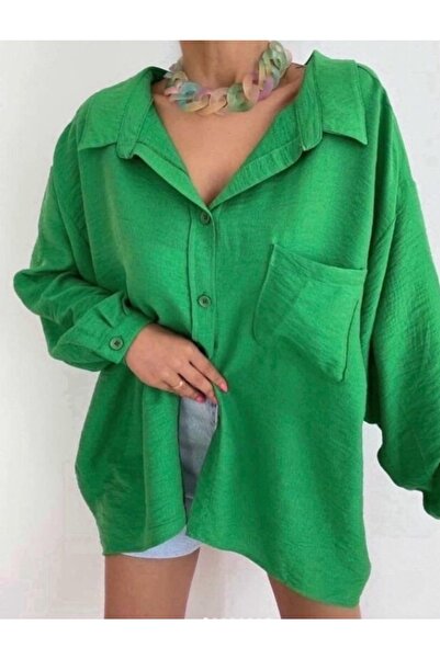 ARİM Kadın Cepli Oversize Salaş Kristal Ayrobin Salaş Gömlek