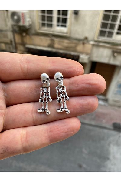 Köstebek Gothic Punk Clip-on Skull Skeleton Earrings