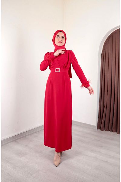 Aranlı tekstil Hijab Dress Sleeves in Pencil Form with Feather Detail