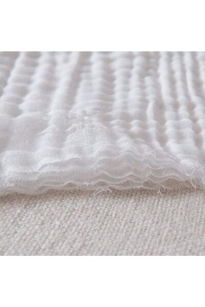 EVYA Organik %100 Pamuk Çift Kişilik 4 Kat Müslin Pike Yatak Örtüsü Tv Battaniyesi Beyaz