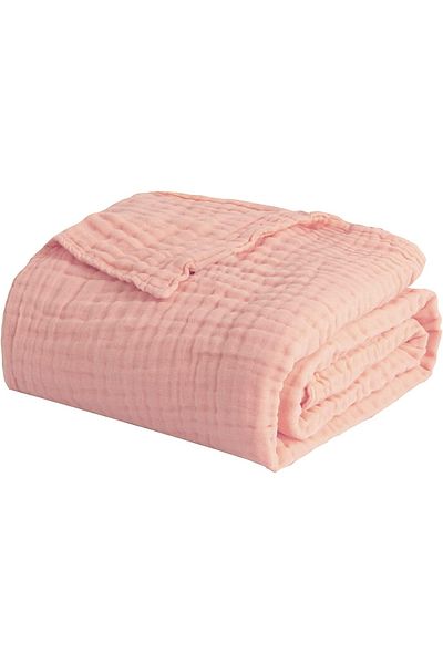 EVYA Organic 100% Cotton Double 4 Layer Muslin Pique Bedspread TV Blanket Pink