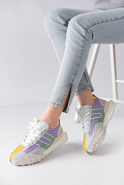 MASSOLE Lila Mix Bağcıklı Yeni Sezon Tarz Günlük Şık Premium Kadın Spor Ayakkabı