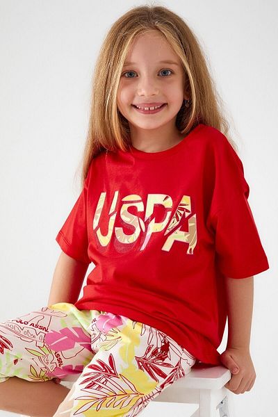 U.S. Polo Assn. Base. Polo Assn Sweet Pomegranate Flower Pomegranate Color Girls' Capri Set