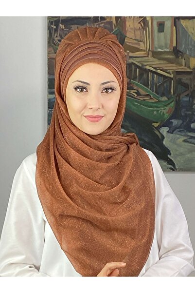 BUTİKAMBAR Topkapı Çapraz Fransız Şifon Drapeli Simli Sütlü Kahve Hazır Şal