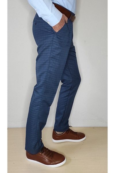 Bomenti Life Men's Plaid Blue Slim Fit Sports Trousers