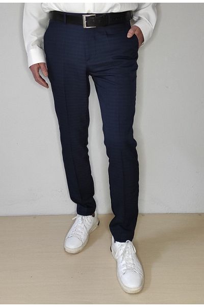 Bomenti Life Men's Plaid Dark Navy Slim Fit Sports Trousers