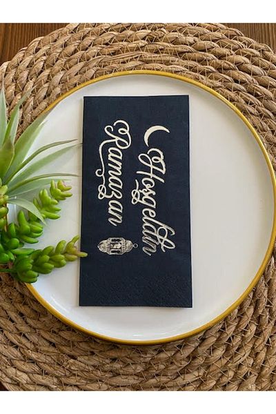 kidspartim Silver Gilded Black Welcome Ramadan Napkin 16 Pieces