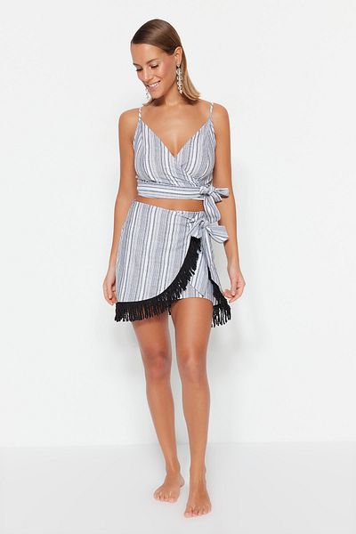 Trendyol Collection Striped Woven Tassels 100% Cotton Blouse Skirt Set TBESS23AU00080