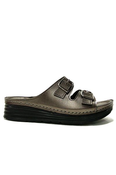 ŞAHGÜL Bronze Brown Buckle Anatomical Comfort Slippers