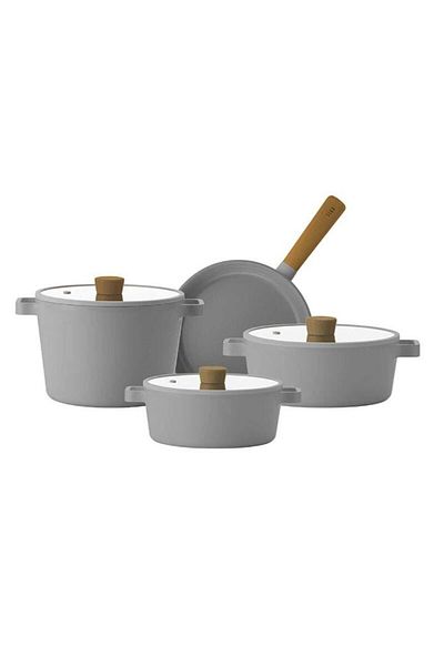 NEOFLAM Fika Gray Pot and Pan Set 7 Pieces
