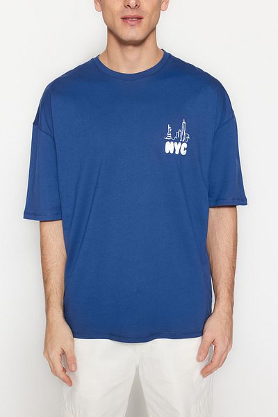 Trendyol Collection City Printed Indigo Oversize Cotton T-Shirt - Tmnss23Ts00115