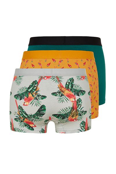 Trendyol Collection 3-teiliges Boxershorts-Set aus Baumwolle mit tropischem Muster - Flachpackung TMNSS23BX00009