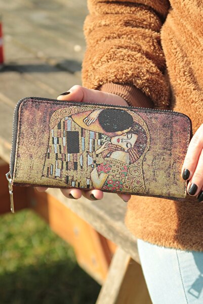 New Old محفظة نسائية من القماش المنسوج باللون الأصفر المعدني لوحة غوستاف كليم...