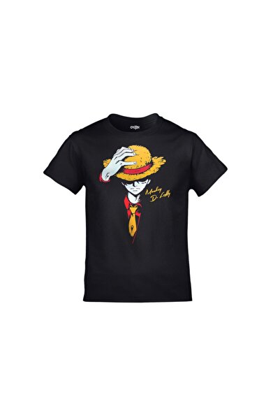 Orijin Tekstil Cdaw One Piece Monkey D. Luffy تي شيرت أسود مطبوع للأطفال