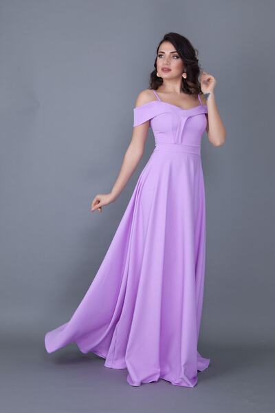 Bidoluelbise Rochie de seară liliac, cu bretele, cu detaliu de umăr, lungime ...