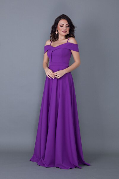 Bidoluelbise Γυναικείο λουράκι με λεπτομέρεια μάξι μήκους μωβ βραδινό φόρεμα ...