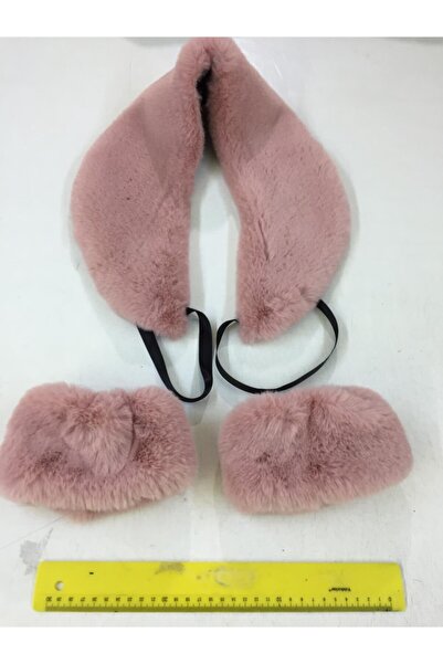 kurkyaka Kadın Pembe İmitasyon Kürk Şal Yaka  Kolluk