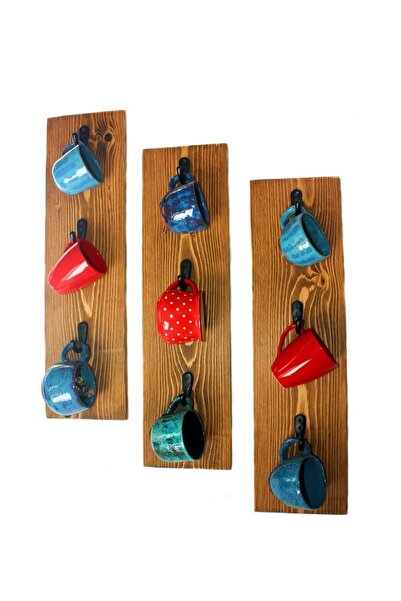 CAPRA PROJECT Ahşap Dekoratif Kupalık - Kupa Askısı - 3'lü