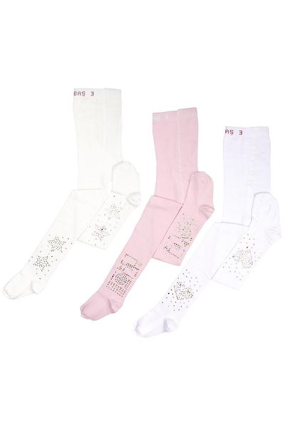 bonbonetti Girl's Cotton Stoned Patterned Pantyhose 3-Piece