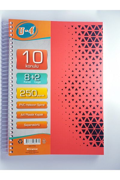 Zersan U4 8+2 Section 250 Sheets A4 Lettered Bookmark Notebook 8 Plaids 2 Lines Multi-Notebook