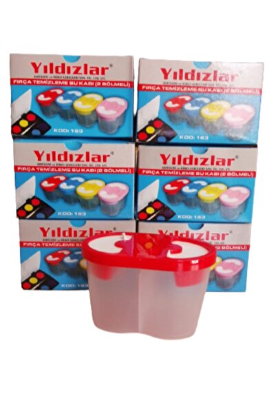 Yağmur Yıldızlar Kırmızı Fırça Temizleme Su Kabı Iki Bölmeli Sulu Boya Su Kab...