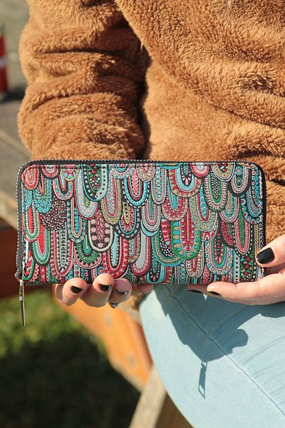 New Old Women's Metallic Yellow Drops Pattern Woven Fabric Wallet and Card Holder 9.75x19.50cm