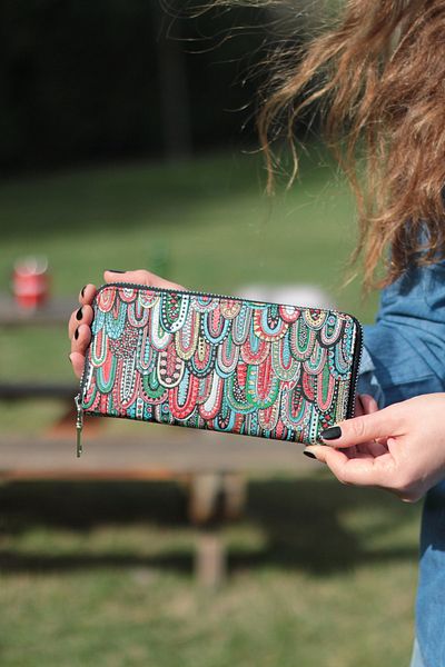 New Old Women's Metallic Yellow Drops Pattern Woven Fabric Wallet and Card Holder 9.75x19.50cm