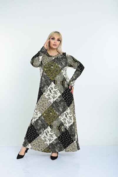 Şirin Butik Γυναικείο φόρεμα με γιακά χακί με βισκόζη