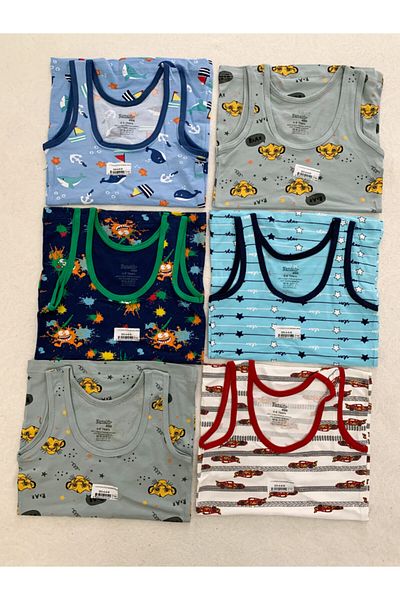 Namaldı Boy's Cotton Combed Cotton Assortment Patterned Undershirt, 6-pack