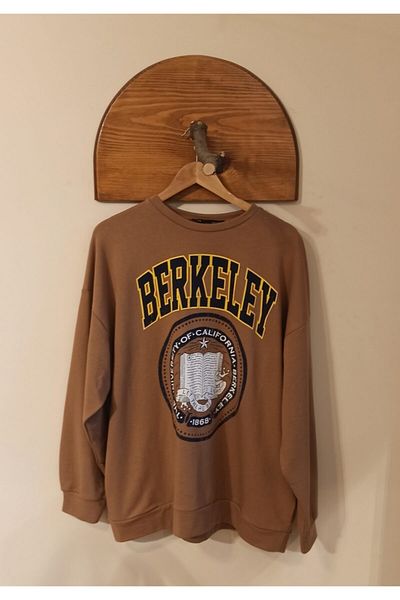 enmodaiçgiyim Καφέ Unisex The Moon Printed Oversize Crew Neck φούτερ