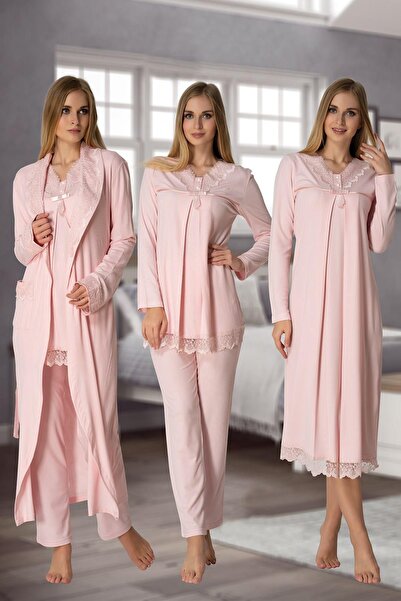 Lohussa Effort Pembe Uzun Sabahlıklı Lohusa Hamile 4'lü Set