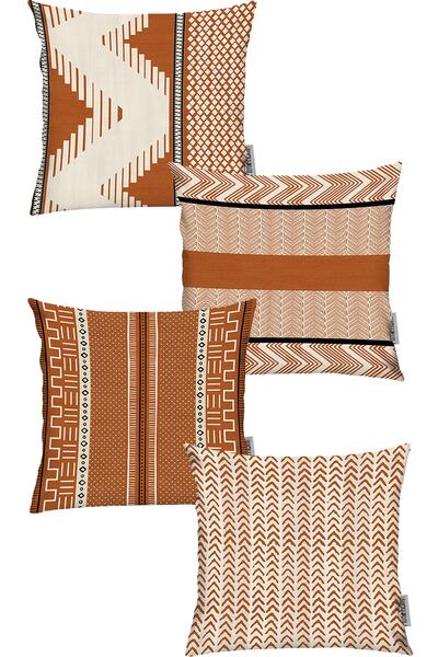 RİTMOHOME Nordic, acasă, boem, modern, imprimat pe două fețe, pachet de 4 huse de pernă 50x50 crem, scorțișoară